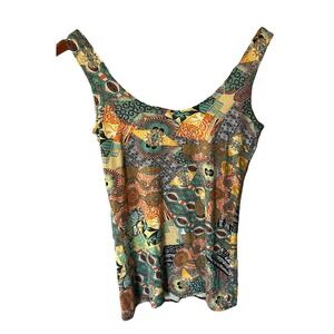 Salaam Tank Top Women's Size S Multi Color Stretch Scoop Artsy Made in USA